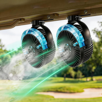 2-Pack Magnetic Golf Cart Misting Fan with Heavy-Duty Strap, 12000Mah Battery Op