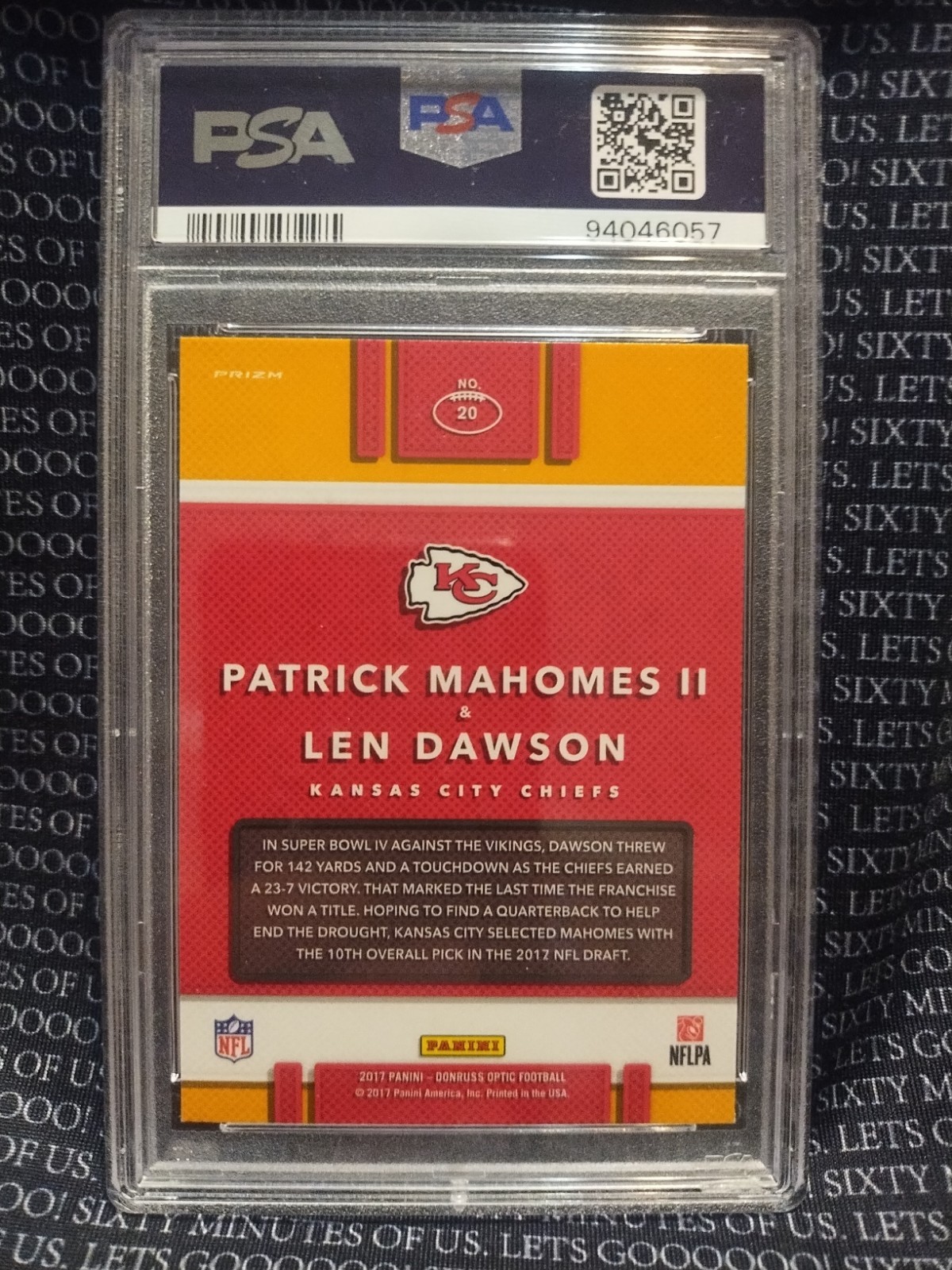 2017 PSA 10 Panini Donruss Optic Patrick Mahomes II, Len Dawson Illusions GEM MT view 2