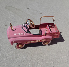 Antique Volunteer Fire Dept Truck No. 1 Metal Pedal Car Fire Truck Ride-On Red