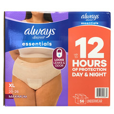 Always Discreet Essentials Incontinence Underwear For Women, XL 20-26 , 56Ct.
