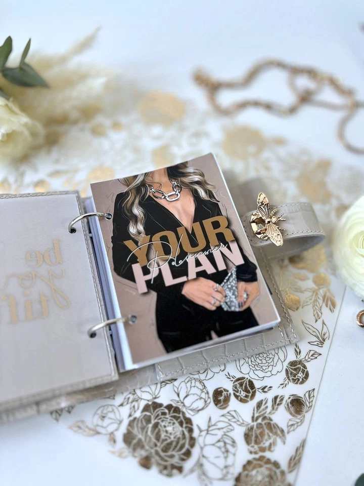 White Milk leather notebook cover A7 6 rings mini wallet, Mini Planner Binder. - Image 3 of 4