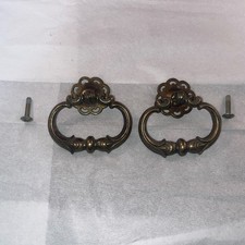 2 Vintage Two Piece 2.5" Heavy Brass Drop Bail Drawer Pull Handles K9110