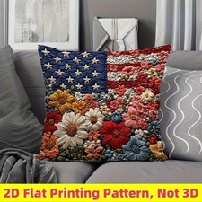 Look American Flag Floral Throw Pillow Cover Patriotic 4th of July Cushion Cover