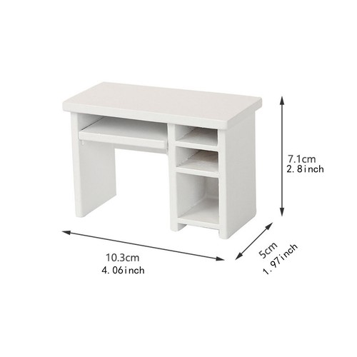 1:12 Miniature Computer Desk and Chair Set Toy Painted Study Table and Chairs - Picture 4 of 7