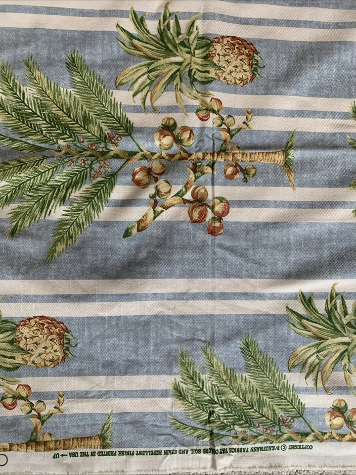 Домашний декор ткани хлопок шамбре синий w тропической зелени P Kaufmann 3,3 ярда винтажный - Изображение 2 из 4