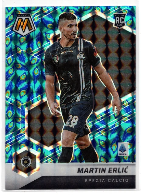 2021-22 Panini Mosaic Serie A Martin Erlic #158 Peacock Choice Prizm SSP RC