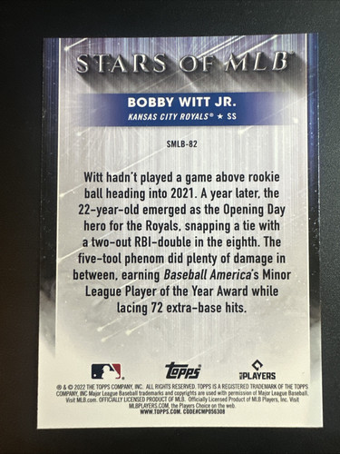 2022 Topps Baseball Bobby Witt Jr Stars Of MLB RC #SMLB-82 Royals - Bild 2 von 2