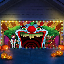 16X7 FT Halloween Garage Door Decoration with LED Light Clown Halloween Garage D