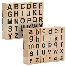 60-Piece Wood Alphabet Stamp Set, Upper and Lowercase Letters with Symbols