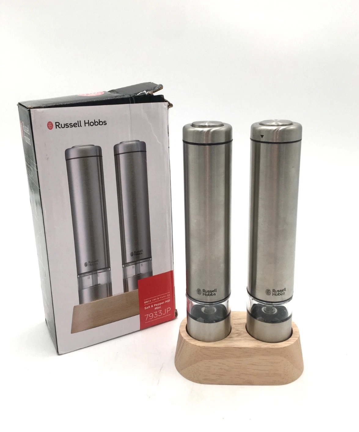 2 Russell Hobbs 7933JP Electric Salt & Pepper Mill Mini (Silver) Set of 2