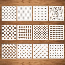 12 Pcs Mixed Media Stencils, Polka Dot Checkered Heart Stencils, Assorted Siz...