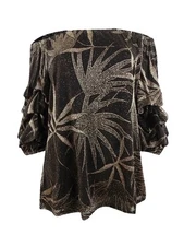 MSK Women's Petite Off-The-Shoulder Glitter-Print Top