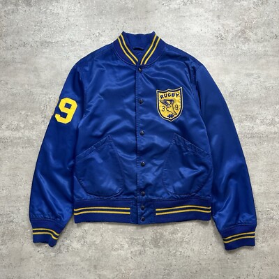 希少❗️ RALPH LAUREN RUGBY Varsity Jacket XL VTG RUGBY RALPH LAUREN SATIN JACKET BLEEKER BULLDOGS SIZE M BLUE