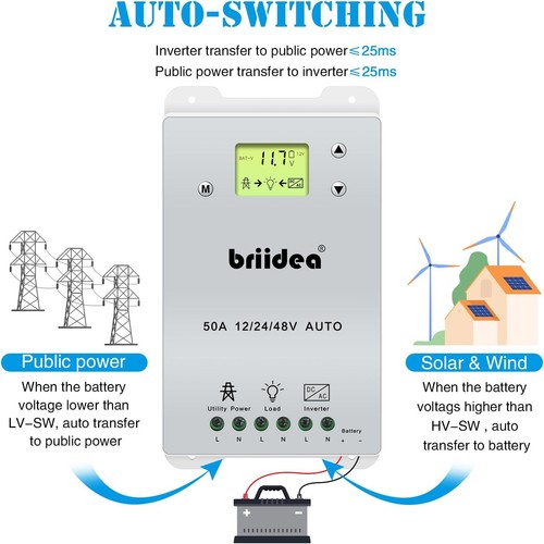 Interruttore Trasferimento Automatico, Briidea 50A 5500 Watt ATS Doppia Potenza Bianco - Foto 2 di 7