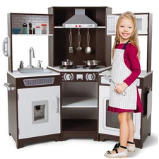 JOYLDIAS Large Kids Pretend Play Kitchen Set Wooden Cooking Toys w/Lights,Sounds