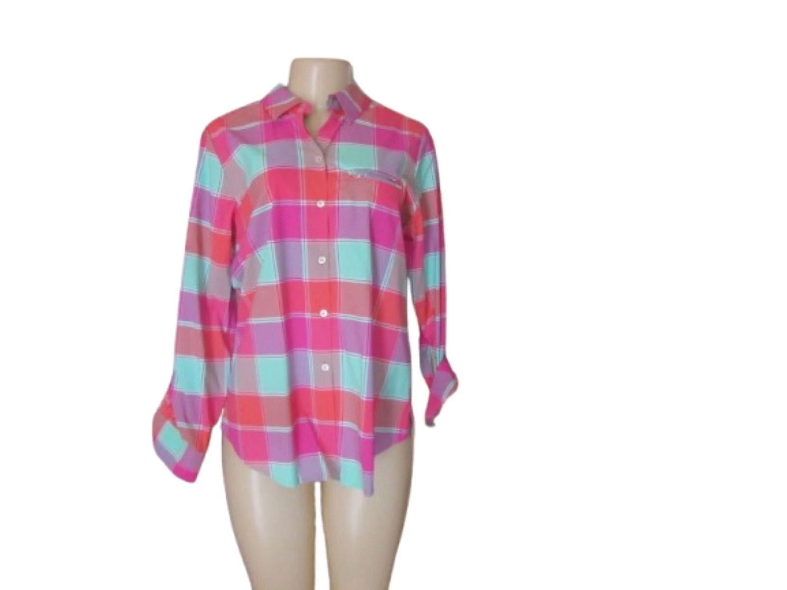 Foxcroft Sun Protection UPF 50 Button Down Shirt w Roll Up Sleeves Size 10
