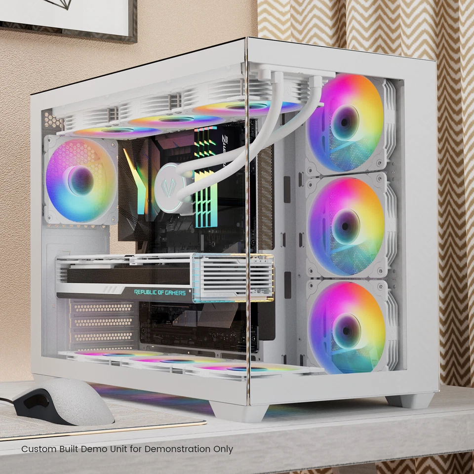 Vetroo AL900 White ATX Mid Tower PC Case Tempered Glass w/ ARGB & PWM FDB Fan x1 - Image 2 of 4
