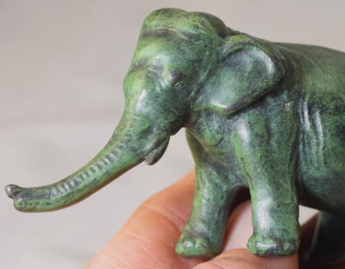 Vintage Cast Iron Elephant Figurine Paperweight, Arts & Crafts Green Color - Picture 2 of 7