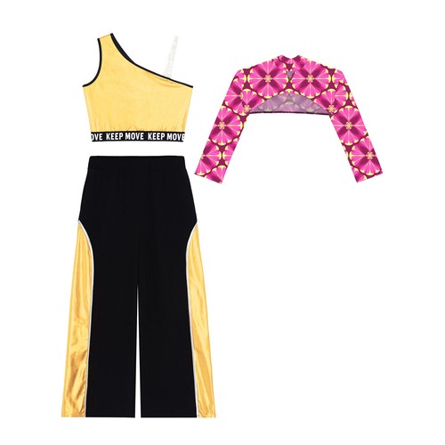 Conjunto de 3 piezas de chándal de entrenamiento para niñas bloques de colores ropa de baile correr trotar - Imagen 39 de 59