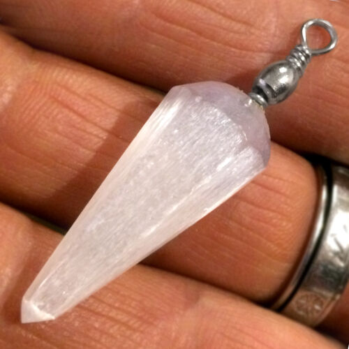 Selenite Crystal Pendant Pendulum Chakra Love Stone Sterling Silver Necklace - Picture 2 of 12