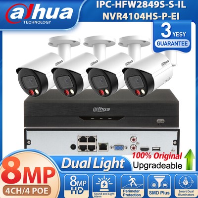 NEW ! Dahua 4CH 4 POE NVR 8MP 4K Dual Light MIC Security IP Camera System Lot