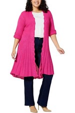 Nina Leonard Roll Tab Sleeve Ribbed Sweater Cardigan Dragonfruit