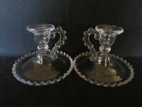 Pair of Imperial Glass Ohio Candlewick Clear Glass Vintage Candle
