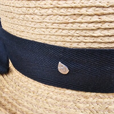 Helen Kaminski raffia hat with navy blue ribbon HELEN KAMINSKI NEWPORT SB RAFFIA HAT NATURAL/MIDNIGHT  main image 3