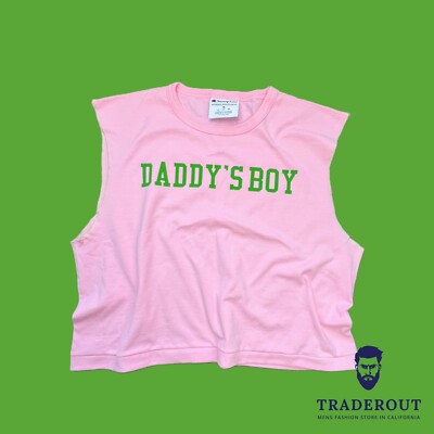 H.E.Arts Daddy s Boy Customized Print and Cut off  Men Pink Crop Top T-shirt M L