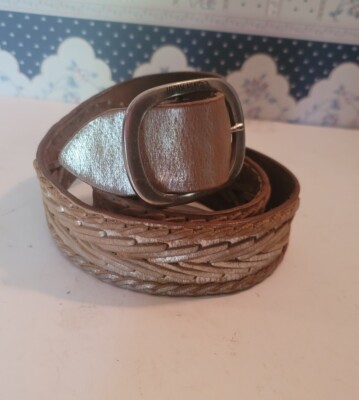 Calvin Klein Silver Brown Genuine Leather Finish Belt Sz M 2  display picture 2