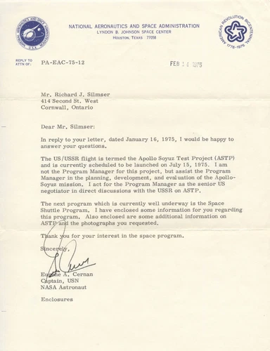 EUGENE GENE A CERNAN Typed Letter Signed NASA Apollo 17 Autographed Astronaut