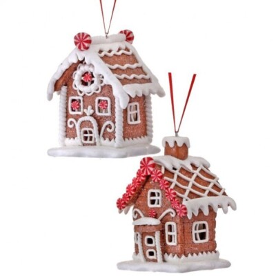 Set of 2 Claydough GINGERBREAD HOUSE Christmas Ornaments by Regency