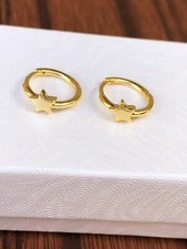 925 Sterling Silver Plain Star Huggie Hoop Earrings Women Kids 11.5mm/9.5 x1mm