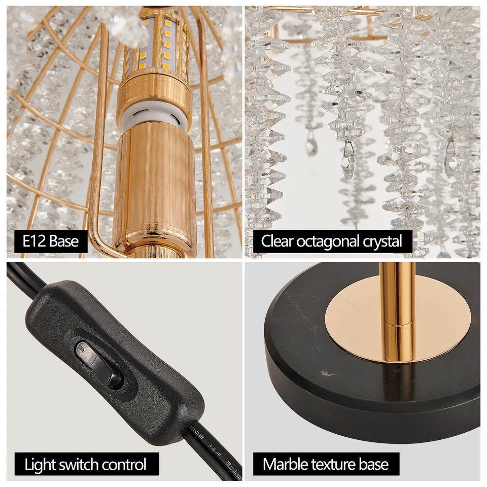 19'' Gold Table Desk Lamp Vintage Crystal Bead String Shade Bedside Desk Light - Image 4 of 4