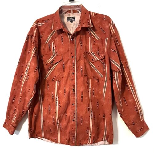Roper Rust Aztec Print Pearl Snap Shirt Mens Size L Western Long Sleeve Cowboy