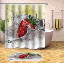 Strawberry Fell Into Milk3D Shower Curtain Polyester Bathroom Decor Waterproof