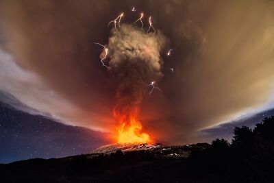 Anime nature volcano eruptions smoke lightning landscape Play Gaming Mat Desk