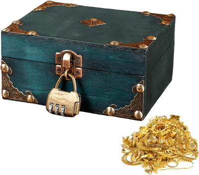Forziere Del Tesoro In Legno Con Lucchetto - Scrigno Pirata Portagioie, Salvadanaio Con Serratura, Regalo Bambini - Foto 14