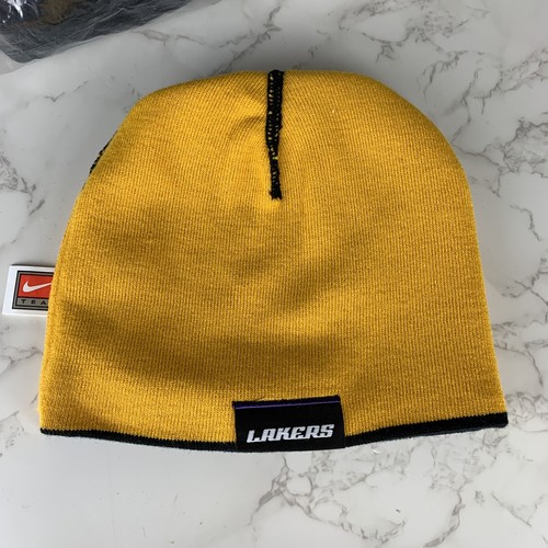 Deadstock Y2K Los Angeles LA Lakers NIKE Beanie Hat Cap Black Reversible VTG NOS - Picture 5 of 6