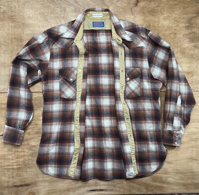 Pendleton High Grade Western Wear Pearl Snap Vintage 70s 80s Brown