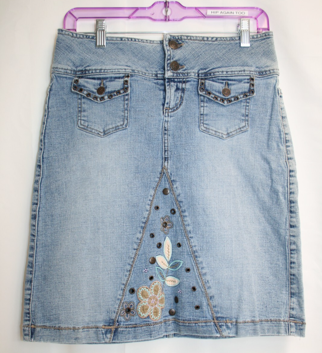 Z. Cavaricci Women's Blue Denim Flower Embroidery Straight