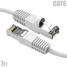 7FT Cat6 RJ45 Ethernet LAN Network SSTP Shielded Patch Cable Copper 26AWG White
