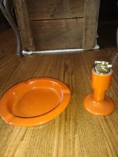 POTTERY ASHTRAY TABLE LIGHTER JAPAN VINTAGE BURNT ORANGE
