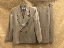 KASPER ASL PETITE TAN RAYON/LINEN DOUBLE BREASTED LINED BUSINESS SKIRT SUIT 6P