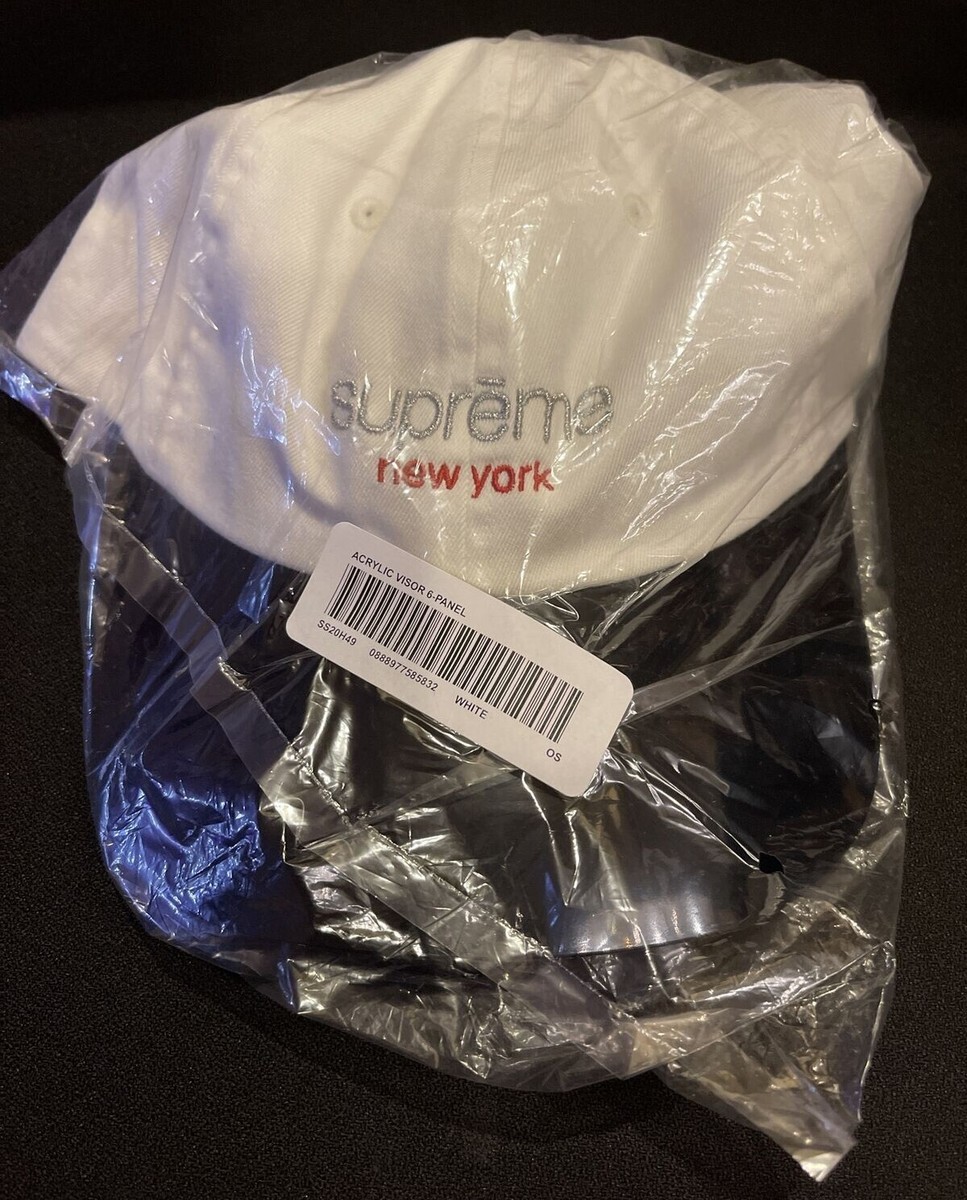 SUPREME 'Logo Acrylic Visor' 6-Panel Hat Cap White Strap Back SS20