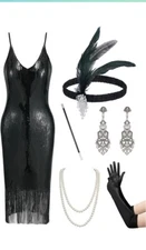 Dazzling 20's Flapper Womens Adult XL Halloween Costume NEW 7PCS