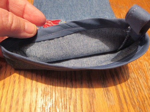 Medium Handcrafted Denim Christmas Stocking w Christmas appliques - Picture 5 of 5