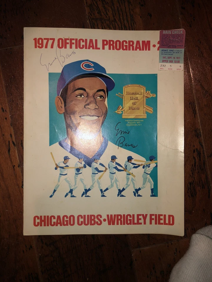 ERNIE BANKS autographed signed 1977 CUBS Ernie Banks Day SCORECARD & game Ticket - Image 2 of 4