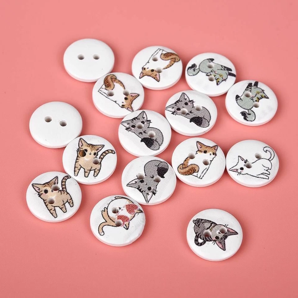 50pcs/lot Round Wooden Printed Buttons 15mm 2 Holes Wood Button Sewing Crafts Su - Image 3 of 4
