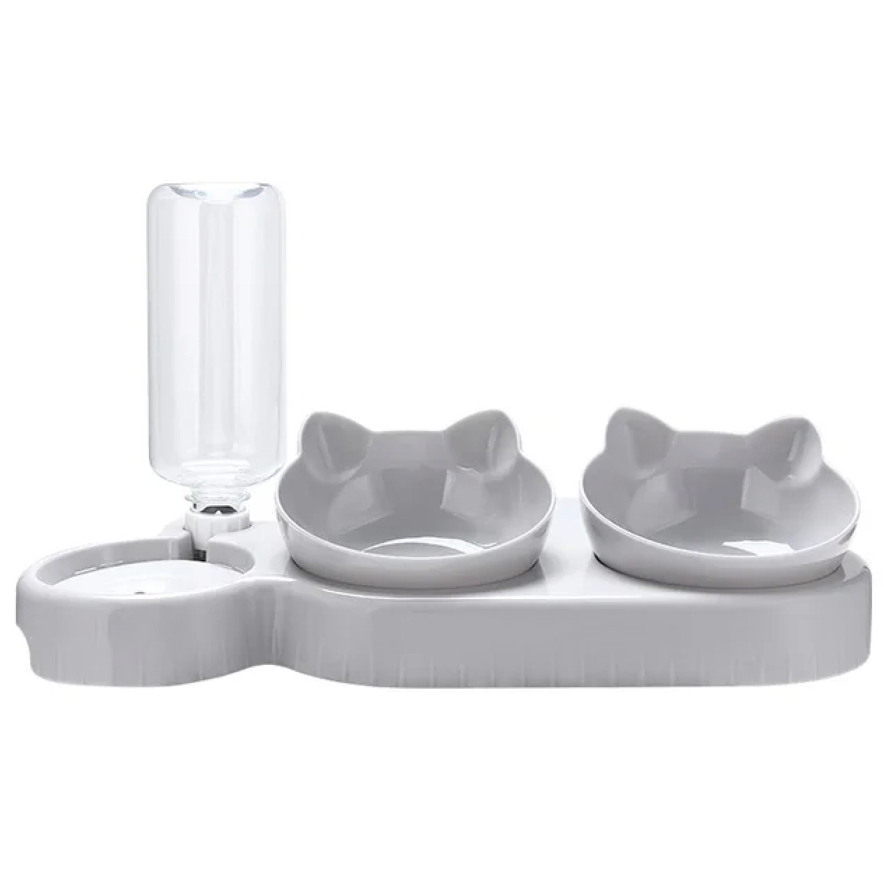 Gamelle triple pour chat et chien avec distributeur d'eau automatique gris 1.5L